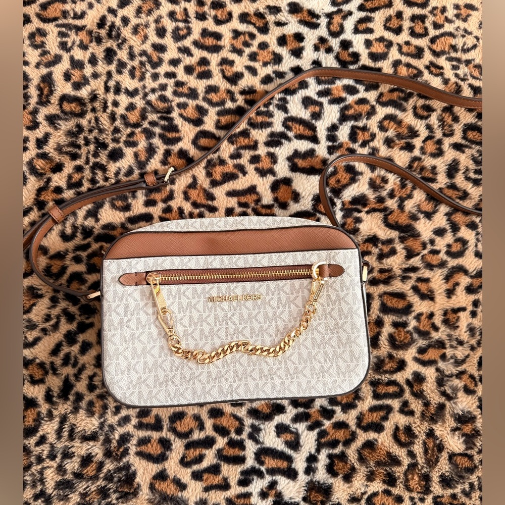 Michael Kors Cream and Tan Crossbody Bag